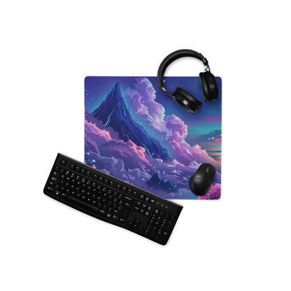 Vaporwave Mountain Neon Mouse Pad - Mountain Neon Purple Blue Gaming Vaporwave Dreamy Neon Mood Synthwave Decor