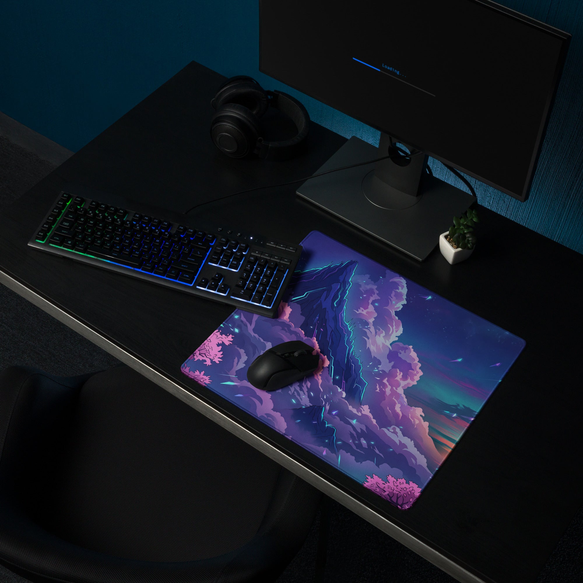 Vaporwave Mountain Neon Mouse Pad - Mountain Neon Purple Blue Gaming Vaporwave Dreamy Neon Mood Synthwave Decor