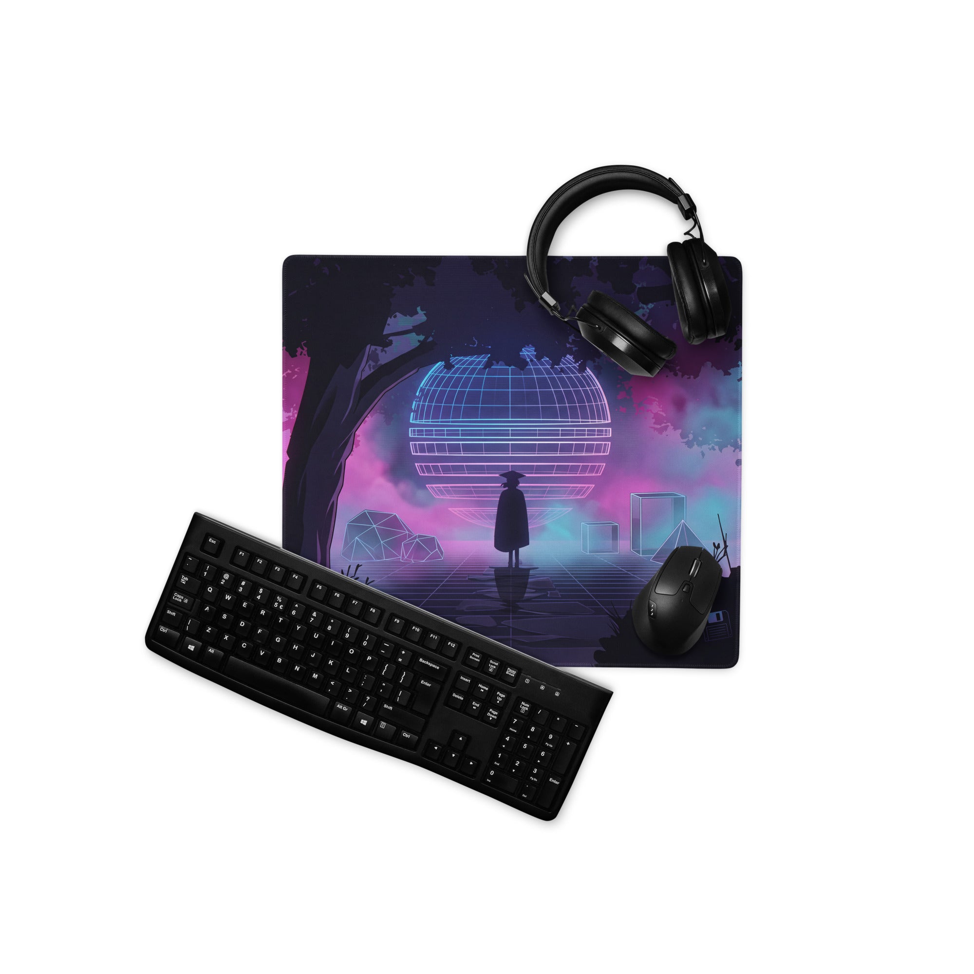 Vaporwave Neon Night Mouse Pad - Mouse Pad Neon Purple Pink Blue Gaming Desk Vaporwave Dreamy Neon Mood Digital Art
