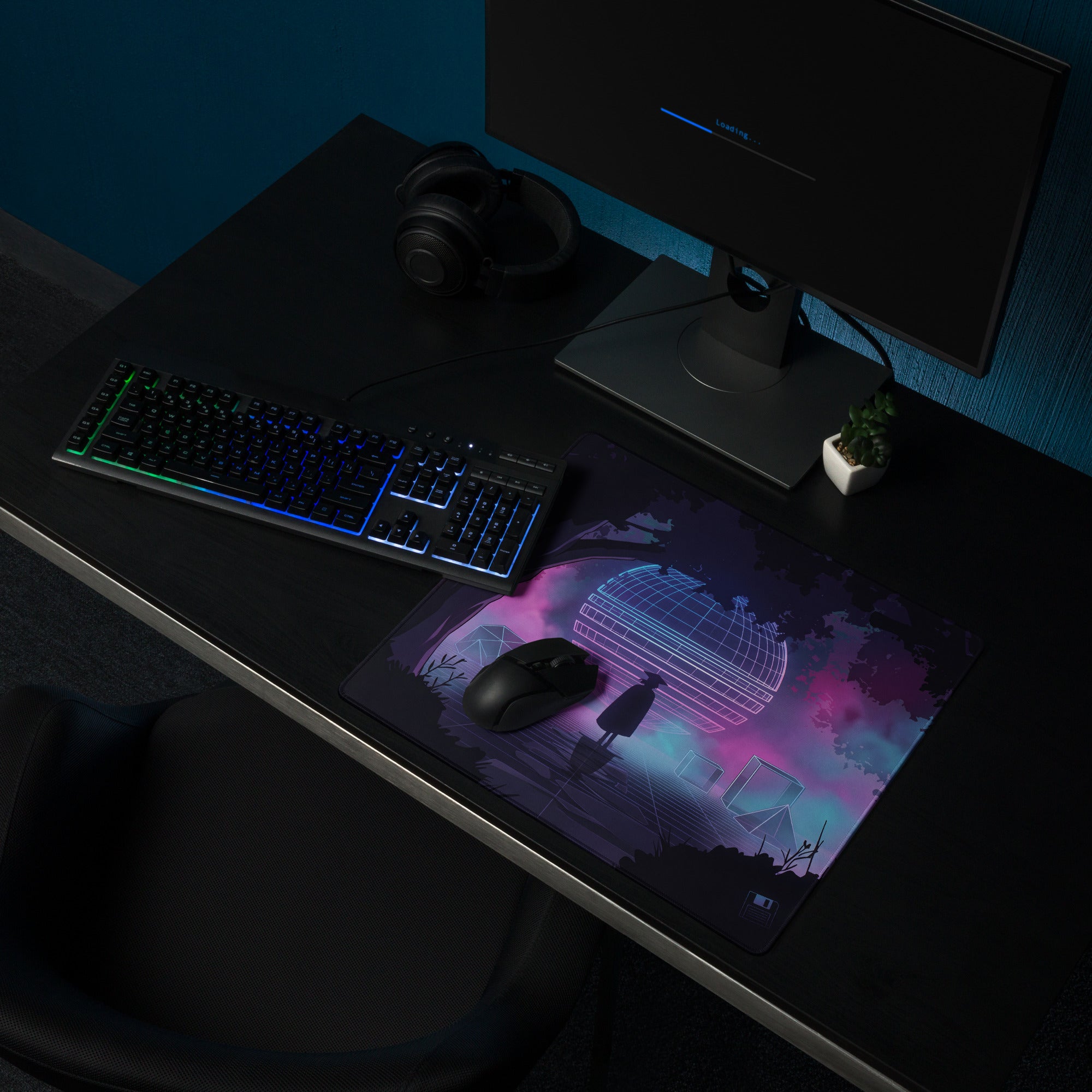 Vaporwave Neon Night Mouse Pad - Mouse Pad Neon Purple Pink Blue Gaming Desk Vaporwave Dreamy Neon Mood Digital Art