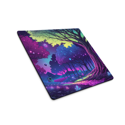 Vaporwave Neon Forest Mouse Pad - Forest Neon Purple Desk Gaming Vaporwave Dreamy Retro Futurism Desk Mat Digital Art
