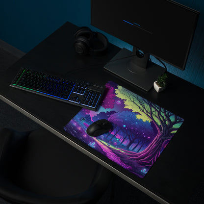 Vaporwave Neon Forest Mouse Pad - Forest Neon Purple Desk Gaming Vaporwave Dreamy Retro Futurism Desk Mat Digital Art