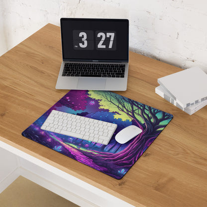 Vaporwave Neon Forest Mouse Pad - Forest Neon Purple Desk Gaming Vaporwave Dreamy Retro Futurism Desk Mat Digital Art