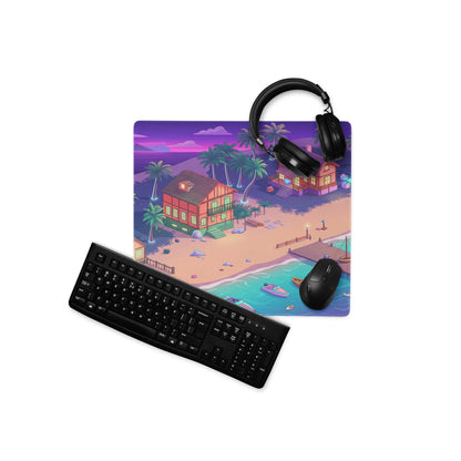 Vaporwave Beachscape Mouse Pad - Mouse Pad Purple Pink Cyan Home Office Dreamy Neon Retro Aesthetic Digital Illustration