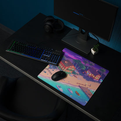 Vaporwave Beachscape Mouse Pad - Mouse Pad Purple Pink Cyan Home Office Dreamy Neon Retro Aesthetic Digital Illustration