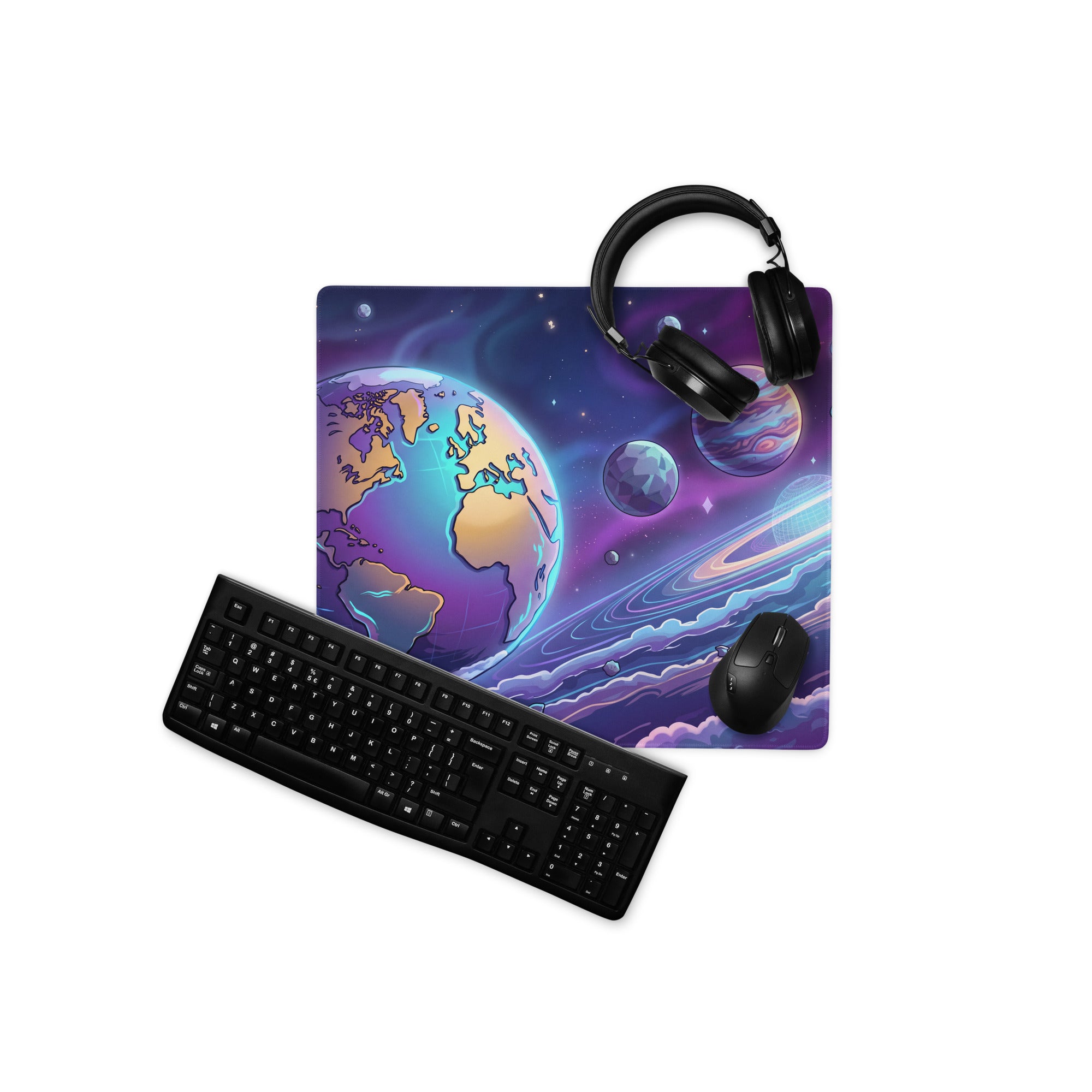 Cosmic Vaporwave Desk Pad - Mouse Pad Purple Pink Blue Orange Desk Setup Vaporwave Dreamy Retro Neon Gaming Desk Mat Digital Art