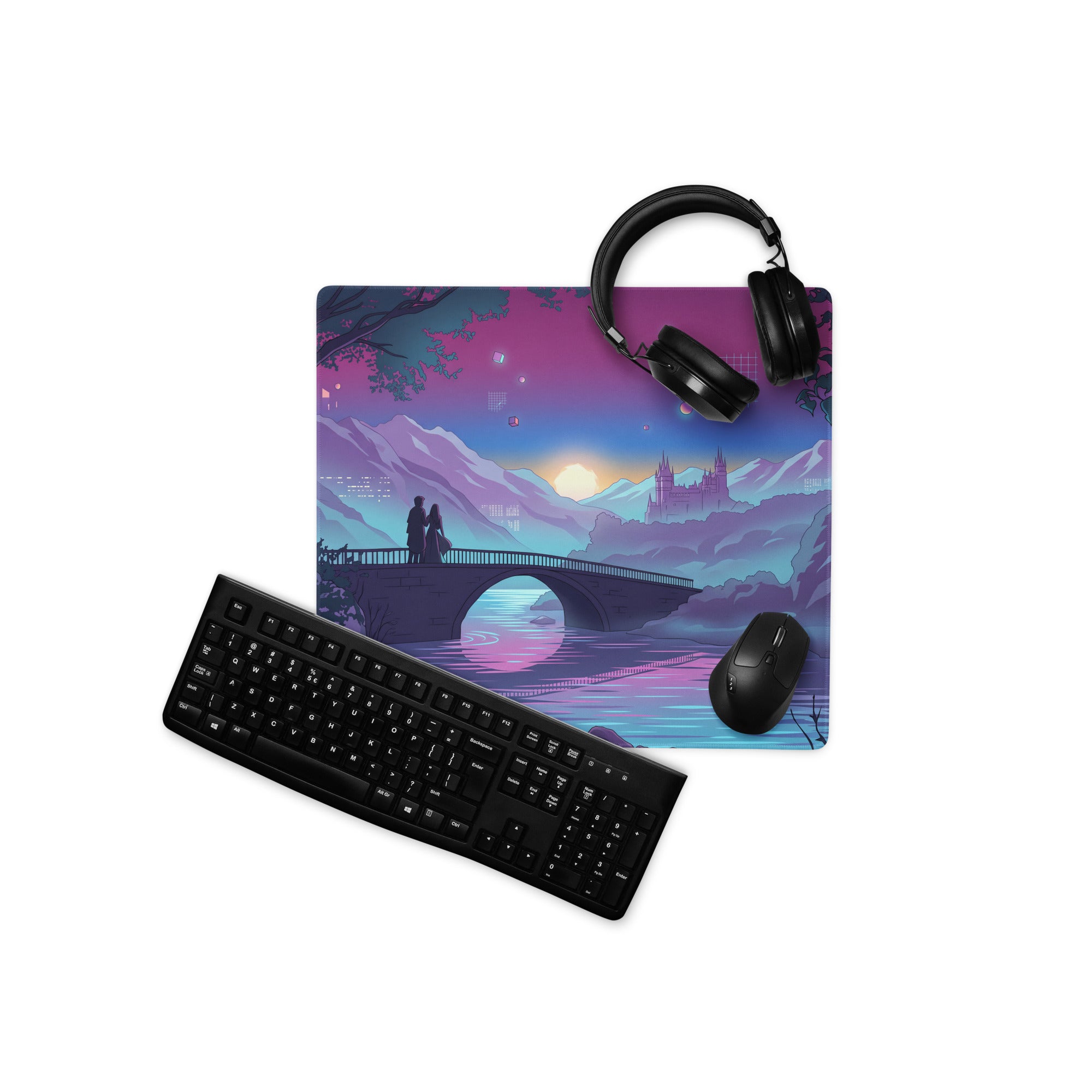 Vaporwave Neon Landscape Mouse Pad - Vaporwave Landscape Purple Pink Desk Synthwave - Dreamy Neon Mood Niche Digital Art