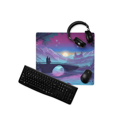 Vaporwave Neon Landscape Mouse Pad - Vaporwave Landscape Purple Pink Desk Synthwave - Dreamy Neon Mood Niche Digital Art