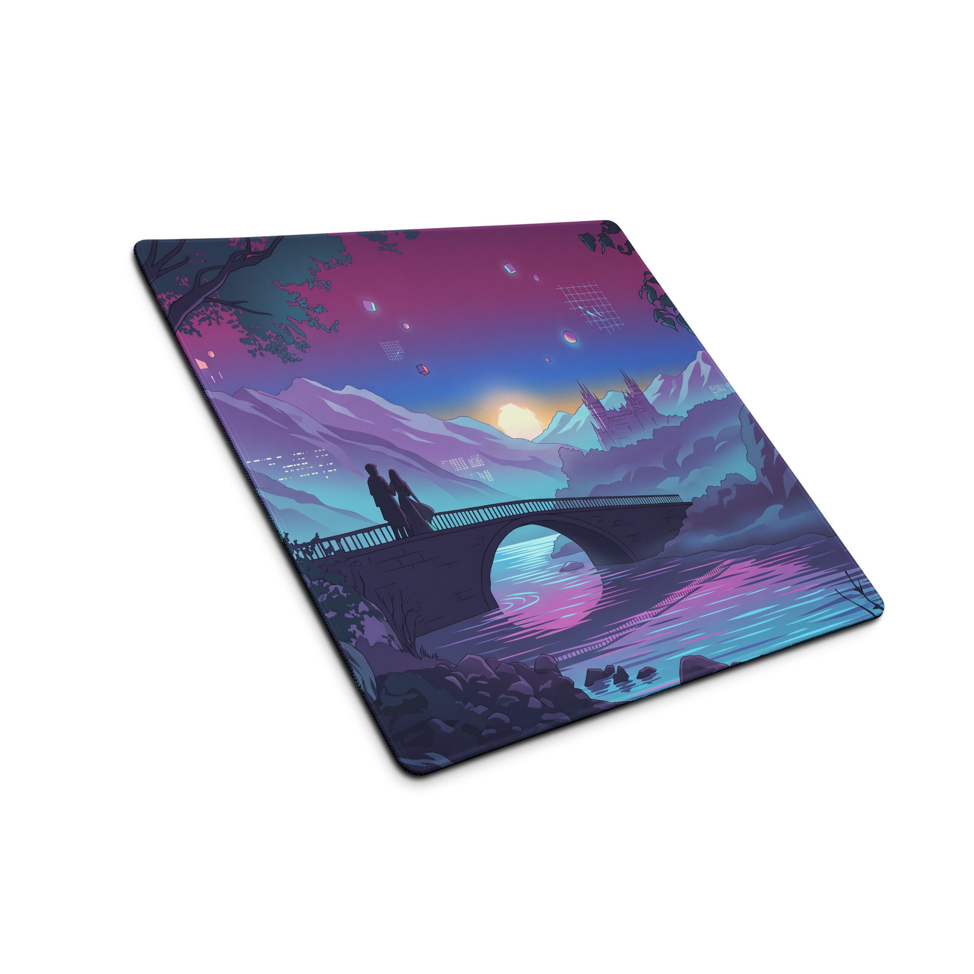 Vaporwave Neon Landscape Mouse Pad - Vaporwave Landscape Purple Pink Desk Synthwave - Dreamy Neon Mood Niche Digital Art
