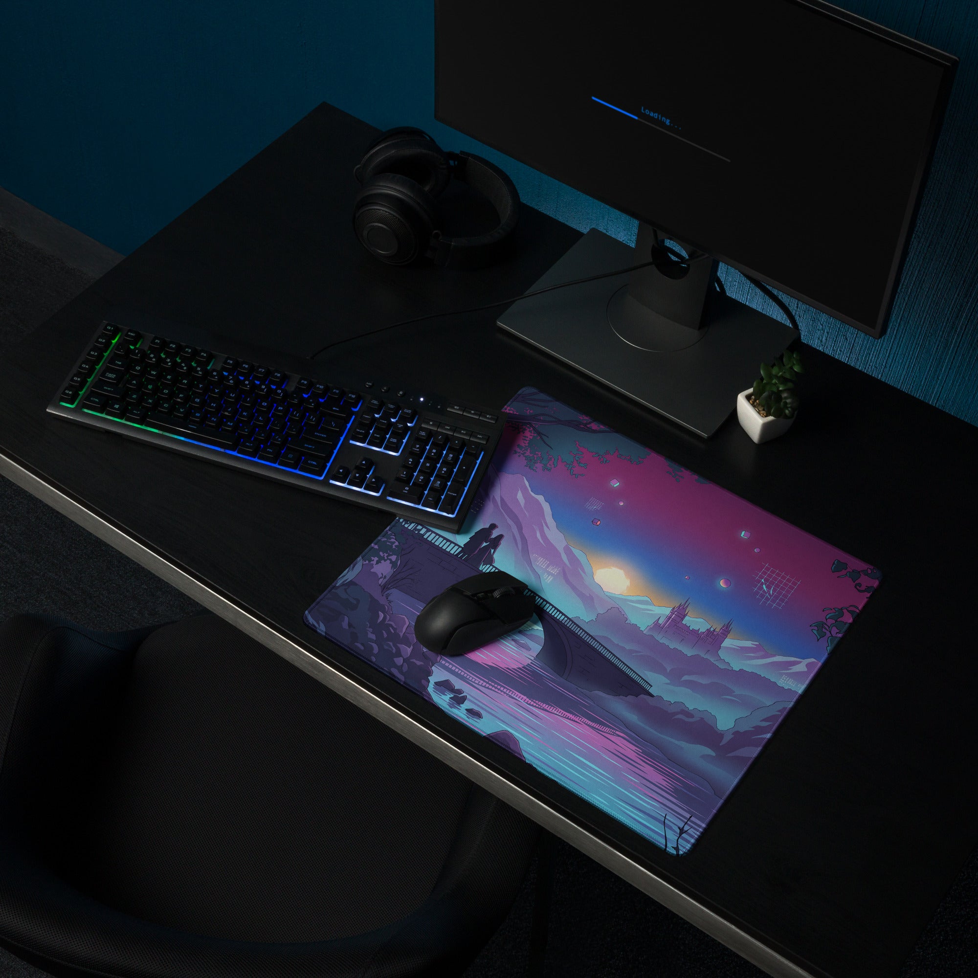 Vaporwave Neon Landscape Mouse Pad - Vaporwave Landscape Purple Pink Desk Synthwave - Dreamy Neon Mood Niche Digital Art