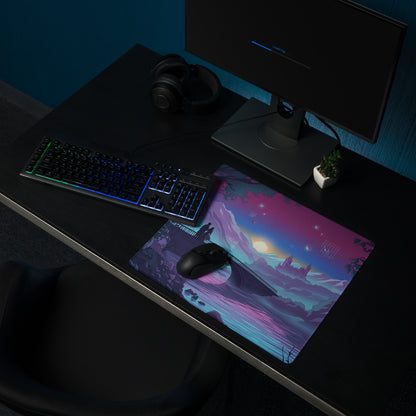 Vaporwave Neon Landscape Mouse Pad - Vaporwave Landscape Purple Pink Desk Synthwave - Dreamy Neon Mood Niche Digital Art