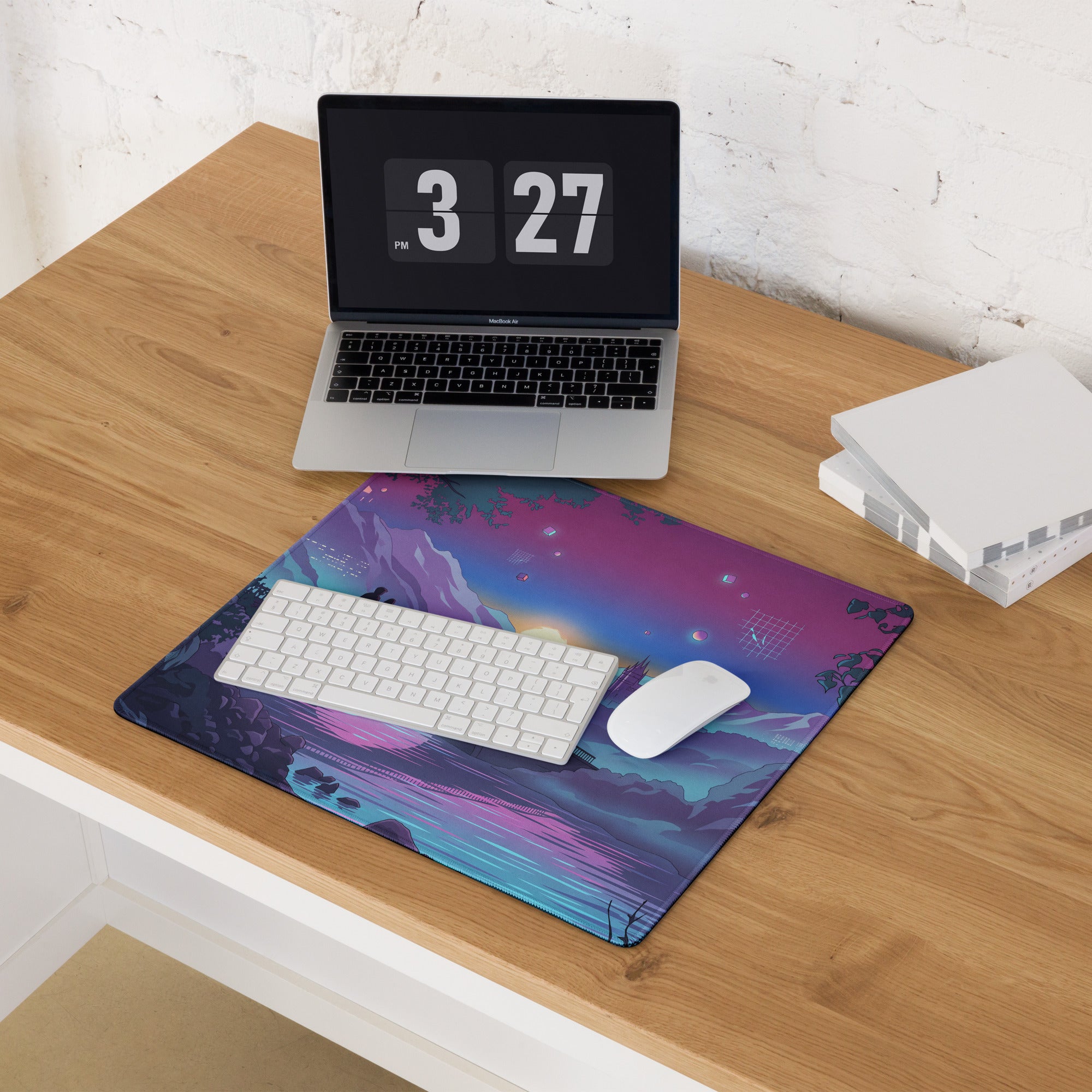 Vaporwave Neon Landscape Mouse Pad - Vaporwave Landscape Purple Pink Desk Synthwave - Dreamy Neon Mood Niche Digital Art