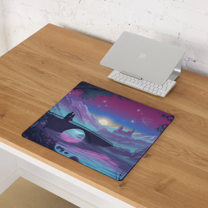 Vaporwave Neon Landscape Mouse Pad - Vaporwave Landscape Purple Pink Desk Synthwave - Dreamy Neon Mood Niche Digital Art