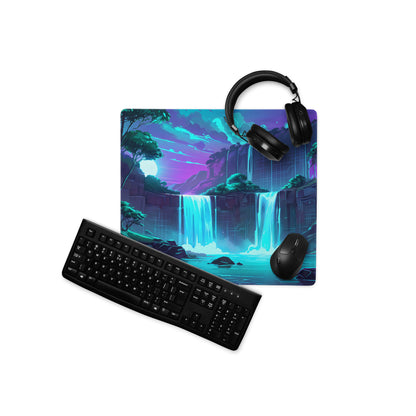 Neon Vaporwave Cascade Mouse Pad - Mouse Pad Neon Blue For Gaming Vaporwave Mood Retro Futuristic Synthwave Desk Pad