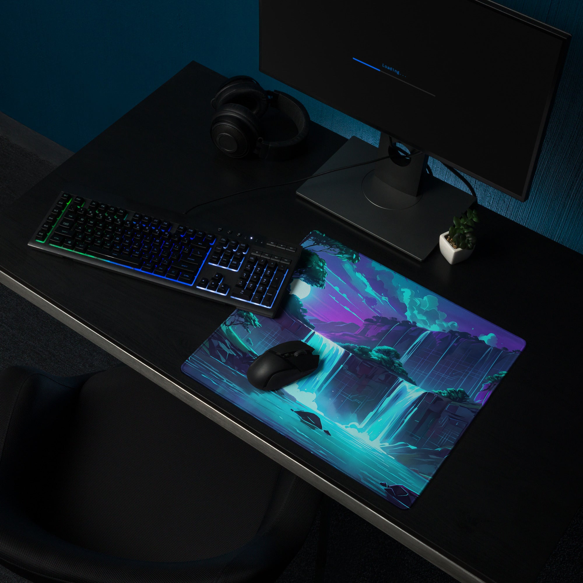 Neon Vaporwave Cascade Mouse Pad - Mouse Pad Neon Blue For Gaming Vaporwave Mood Retro Futuristic Synthwave Desk Pad