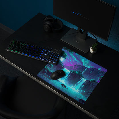 Neon Vaporwave Cascade Mouse Pad - Mouse Pad Neon Blue For Gaming Vaporwave Mood Retro Futuristic Synthwave Desk Pad