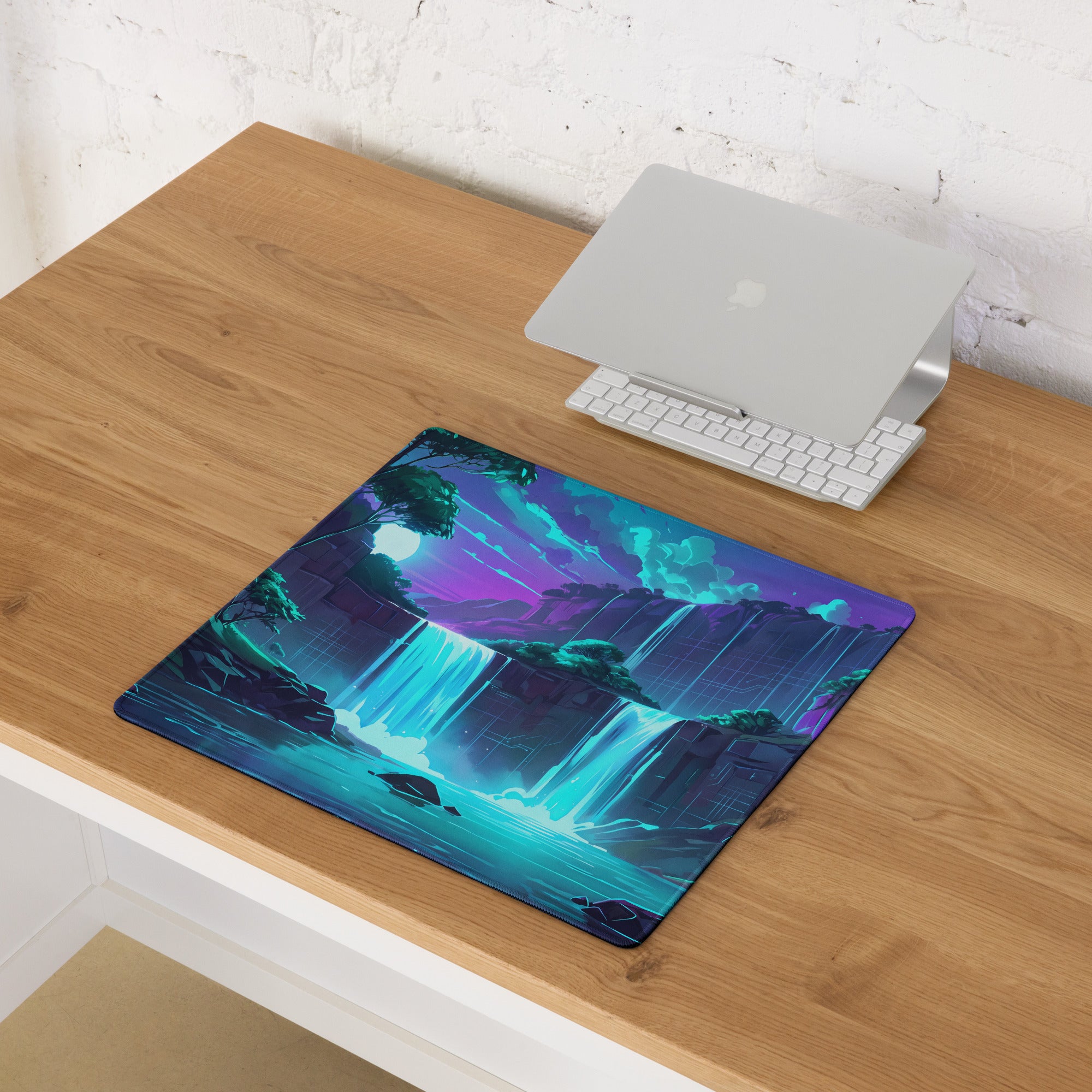 Neon Vaporwave Cascade Mouse Pad - Mouse Pad Neon Blue For Gaming Vaporwave Mood Retro Futuristic Synthwave Desk Pad