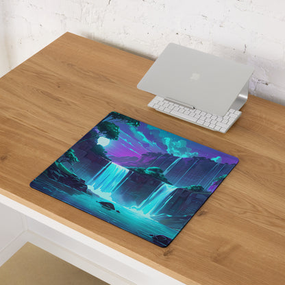 Neon Vaporwave Cascade Mouse Pad - Mouse Pad Neon Blue For Gaming Vaporwave Mood Retro Futuristic Synthwave Desk Pad