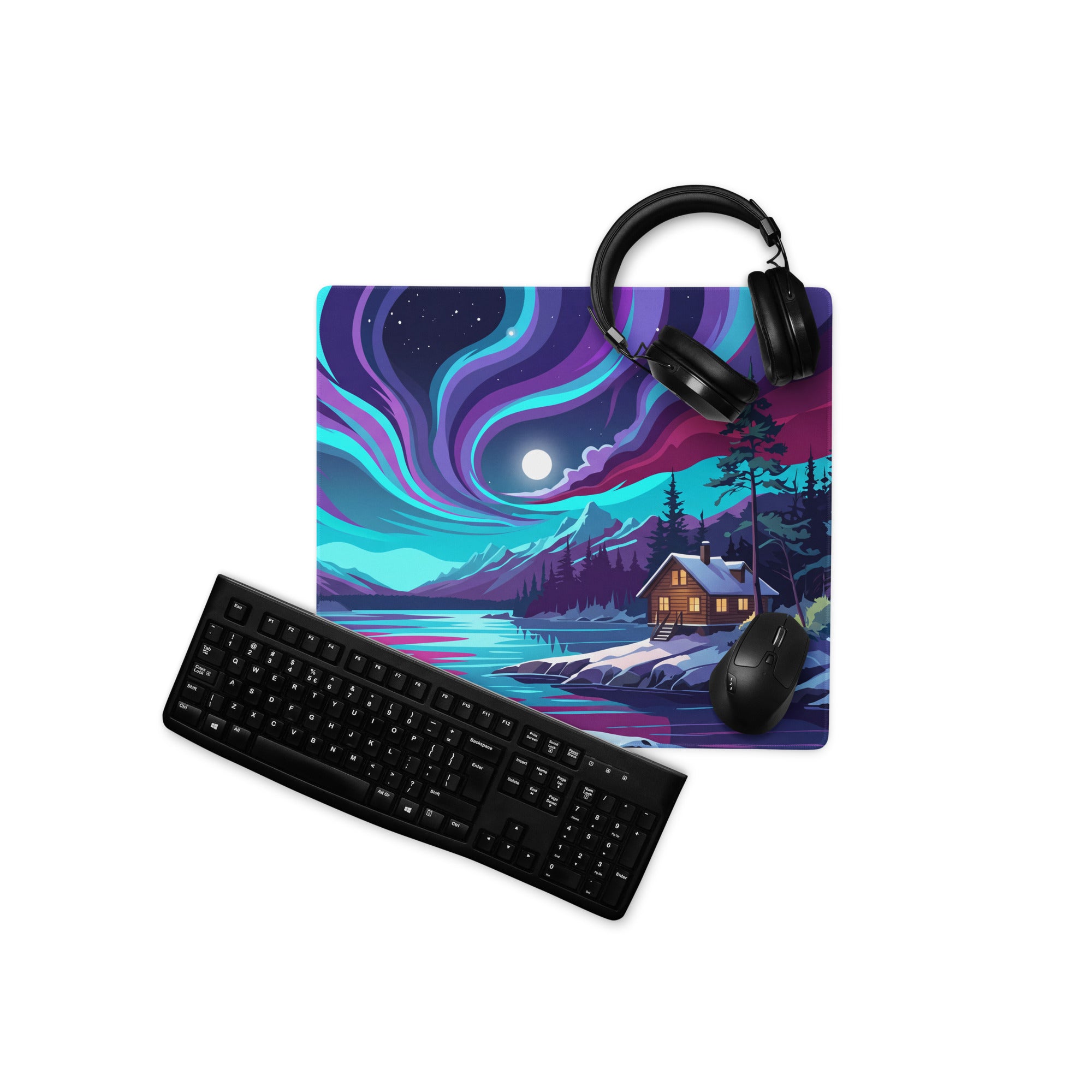 Vaporwave Night Mountain Mouse Pad - Mouse Pad Purple Teal Gaming Desk Vaporwave Dreamy Nostalgic Retro Futurism