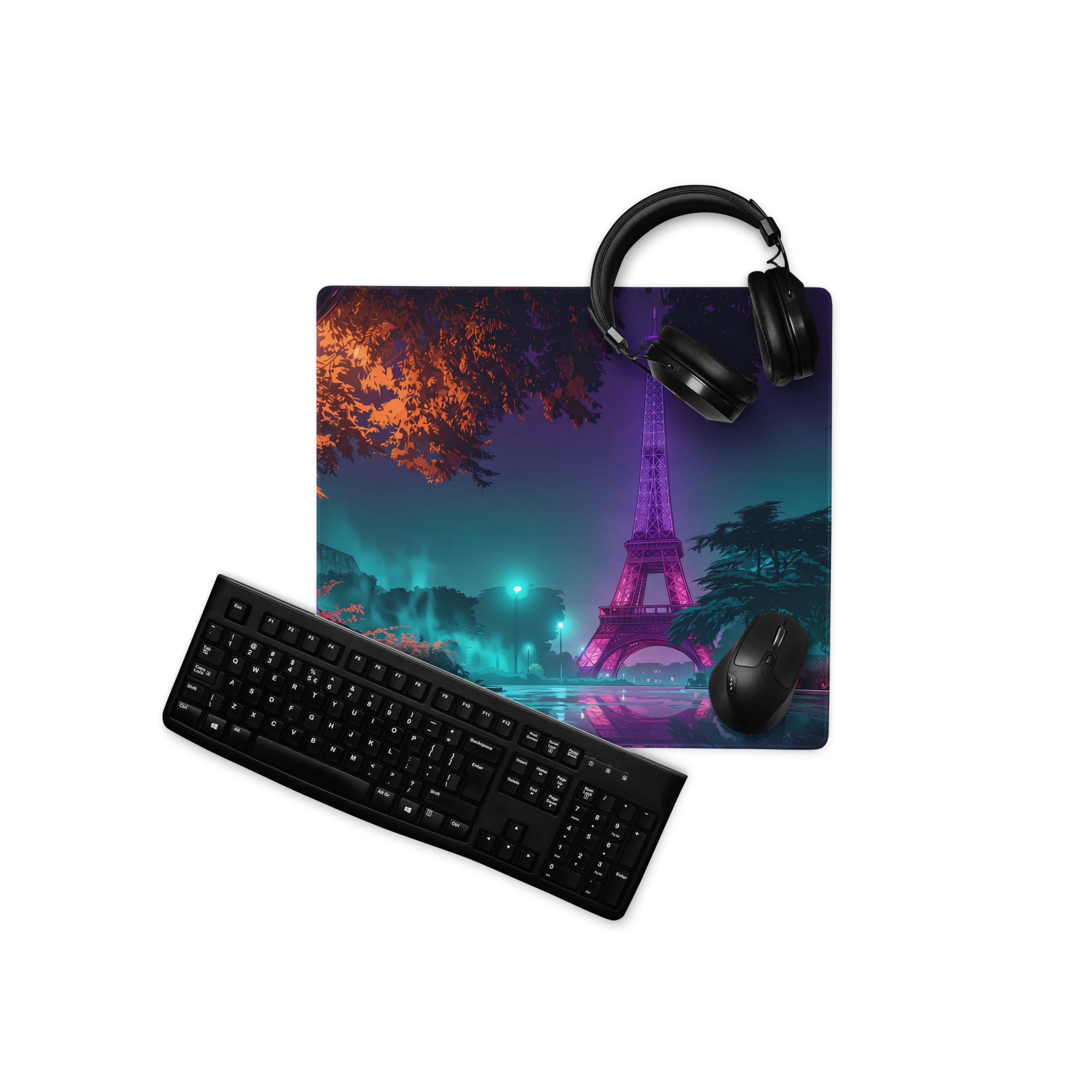 Neon Paris Vaporwave Mouse Pad - Paris Neon Purple Teal Gaming Vaporwave Dreamy Mood Neon Aesthetic Desktop Art