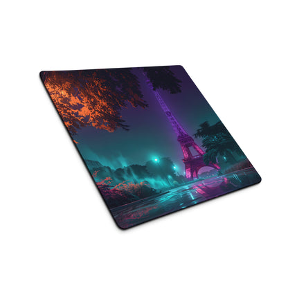 Neon Paris Vaporwave Mouse Pad - Paris Neon Purple Teal Gaming Vaporwave Dreamy Mood Neon Aesthetic Desktop Art