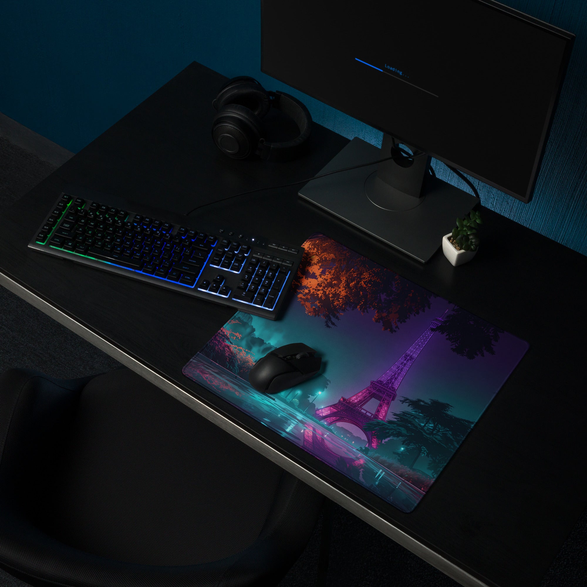 Neon Paris Vaporwave Mouse Pad - Paris Neon Purple Teal Gaming Vaporwave Dreamy Mood Neon Aesthetic Desktop Art