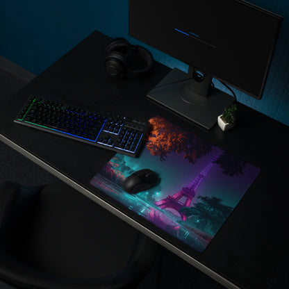 Neon Paris Vaporwave Mouse Pad - Paris Neon Purple Teal Gaming Vaporwave Dreamy Mood Neon Aesthetic Desktop Art