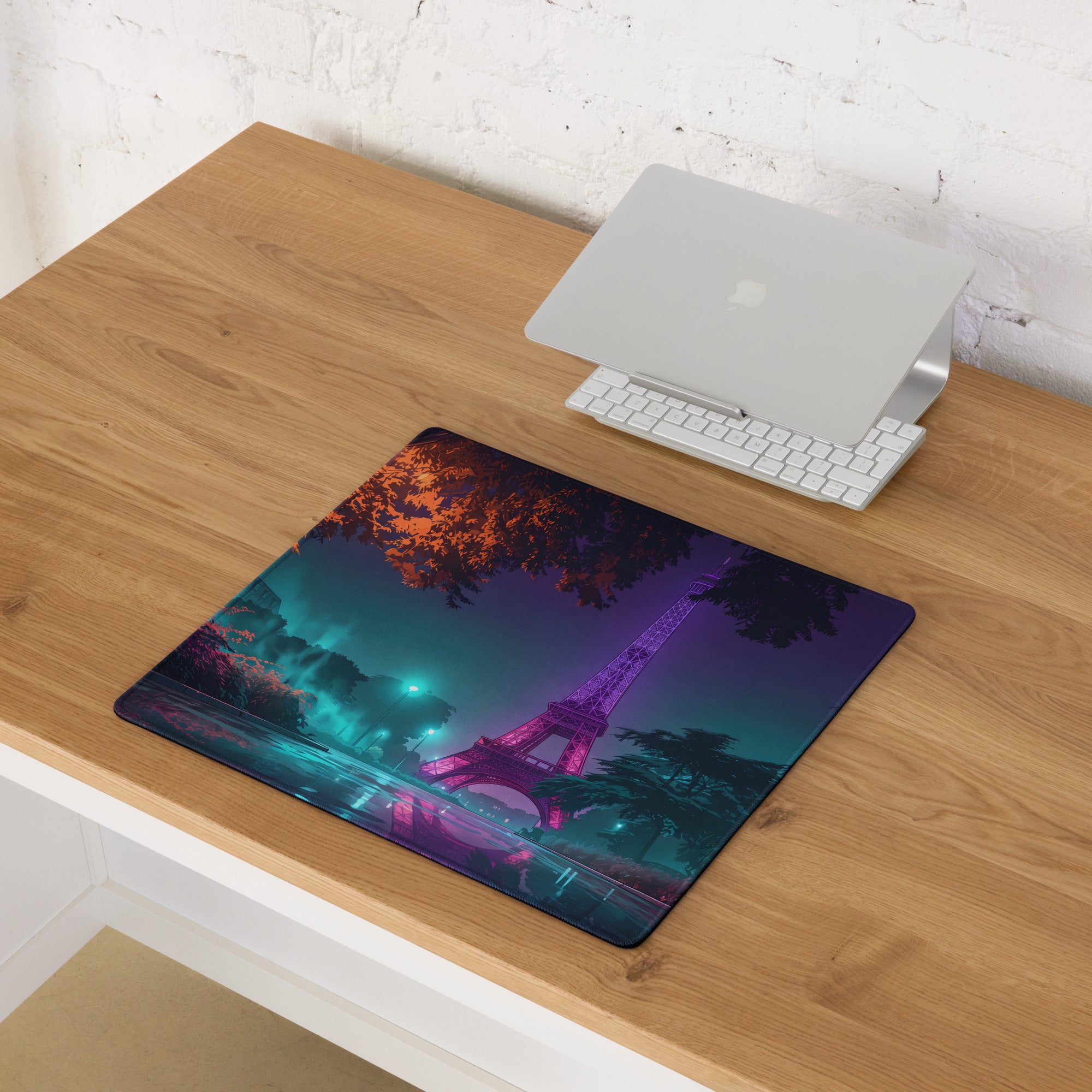 Neon Paris Vaporwave Mouse Pad - Paris Neon Purple Teal Gaming Vaporwave Dreamy Mood Neon Aesthetic Desktop Art