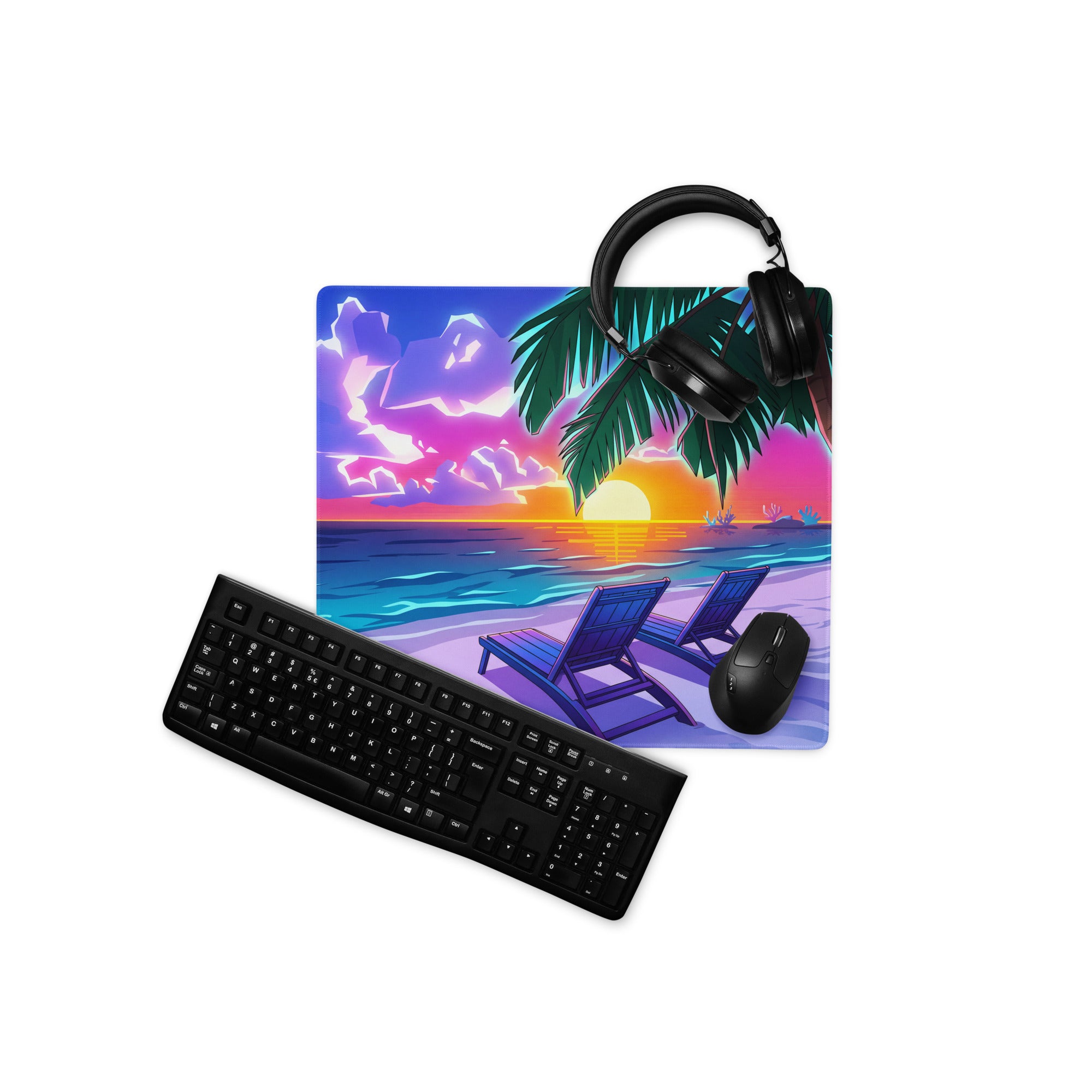 Vaporwave Palm Sunset Mouse Pad - Mouse Pad Neon Pink Purple Blue Desk Gaming Vaporwave Mood Nostalgic Retro Decor Neon
