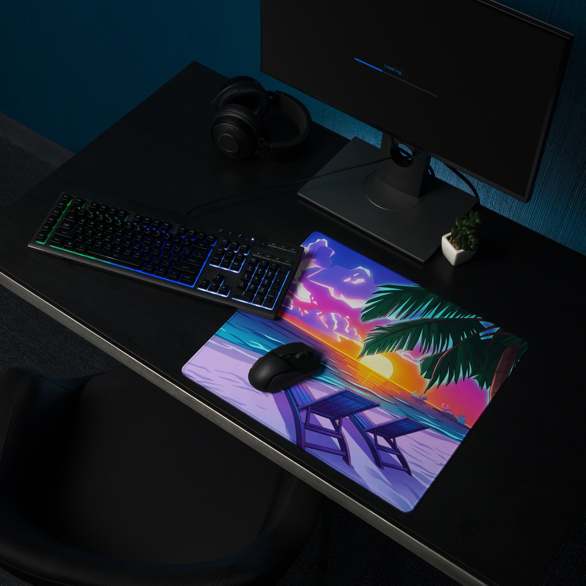 Vaporwave Palm Sunset Mouse Pad - Mouse Pad Neon Pink Purple Blue Desk Gaming Vaporwave Mood Nostalgic Retro Decor Neon