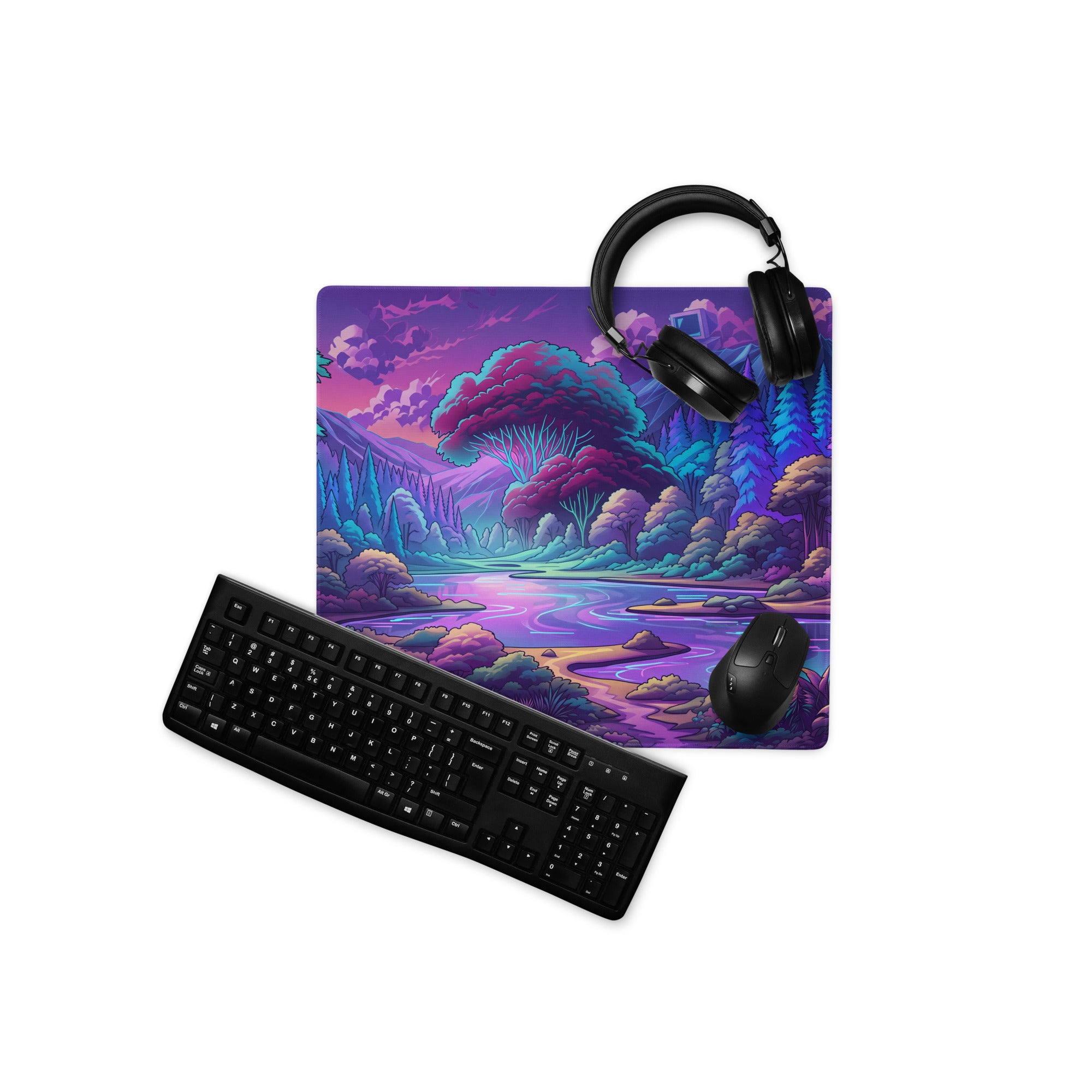 Neon Vaporwave Landscape Mouse Pad - Mouse Pad Purple Pink Teal Vaporwave Retro Mood Neon Decor For Gamers Digital Art