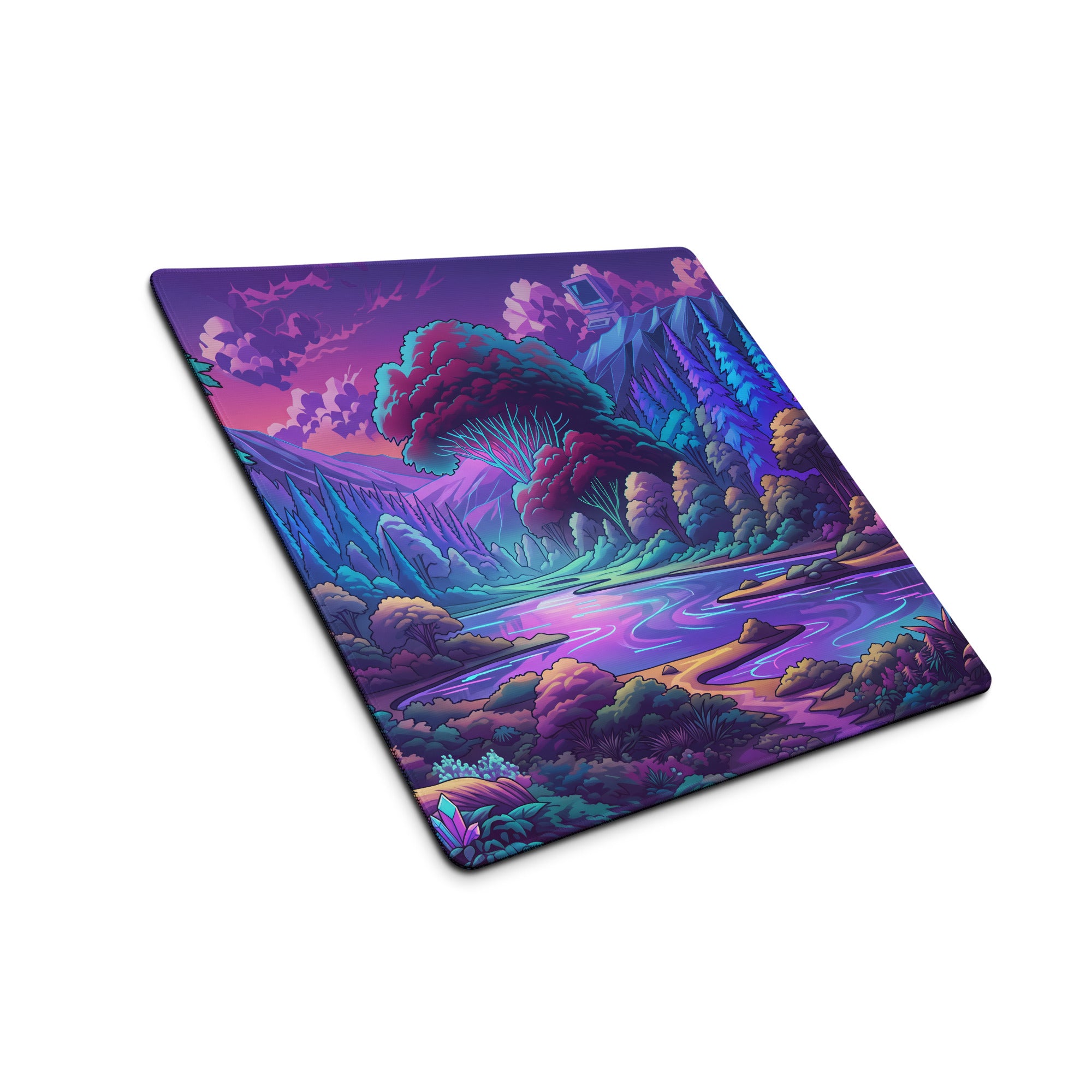 Neon Vaporwave Landscape Mouse Pad - Mouse Pad Purple Pink Teal Vaporwave Retro Mood Neon Decor For Gamers Digital Art