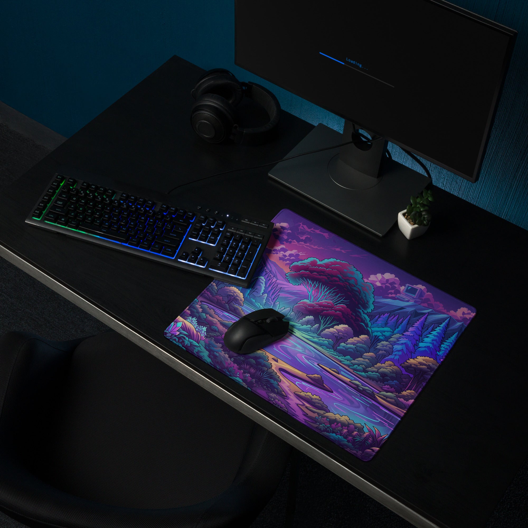 Neon Vaporwave Landscape Mouse Pad - Mouse Pad Purple Pink Teal Vaporwave Retro Mood Neon Decor For Gamers Digital Art