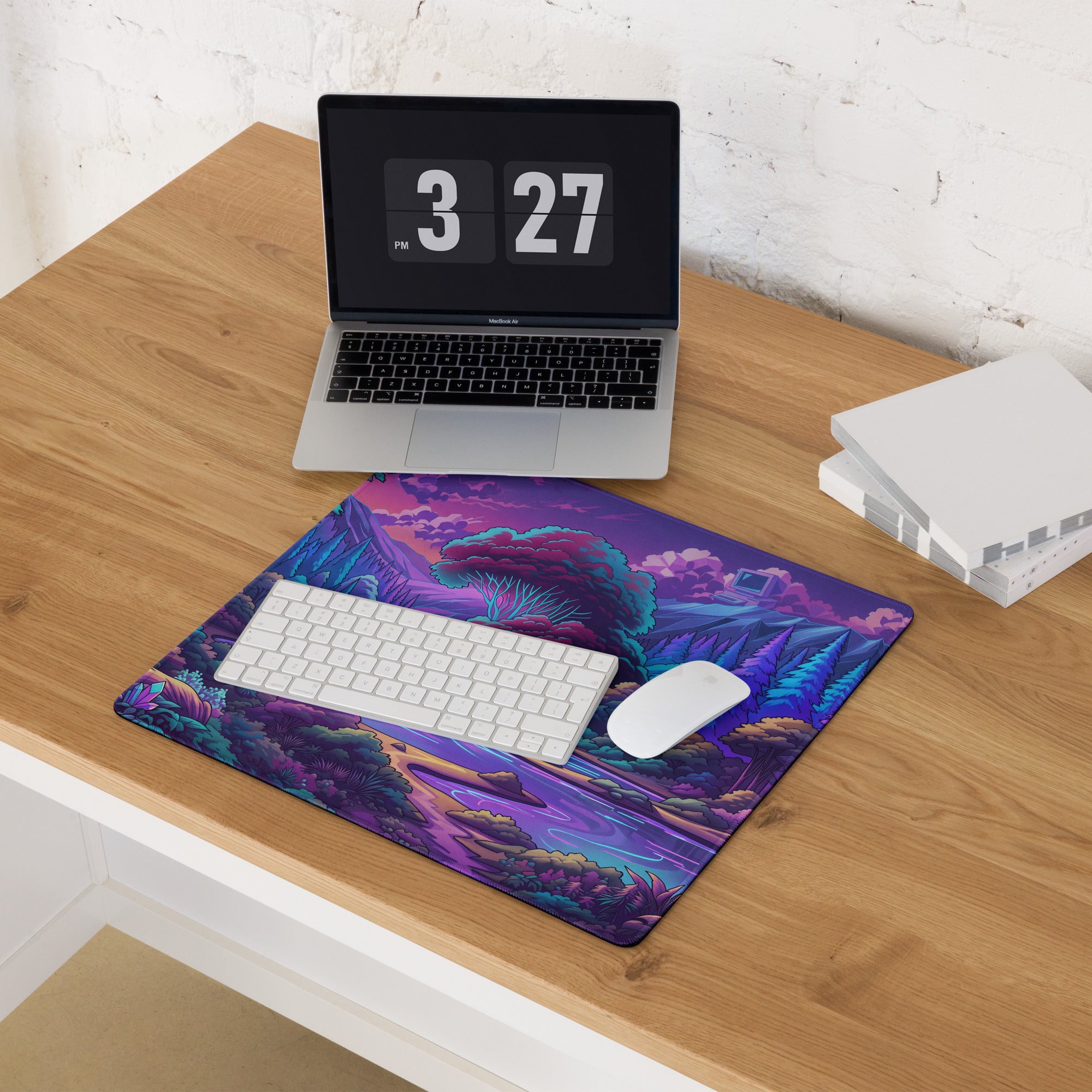 Neon Vaporwave Landscape Mouse Pad - Mouse Pad Purple Pink Teal Vaporwave Retro Mood Neon Decor For Gamers Digital Art