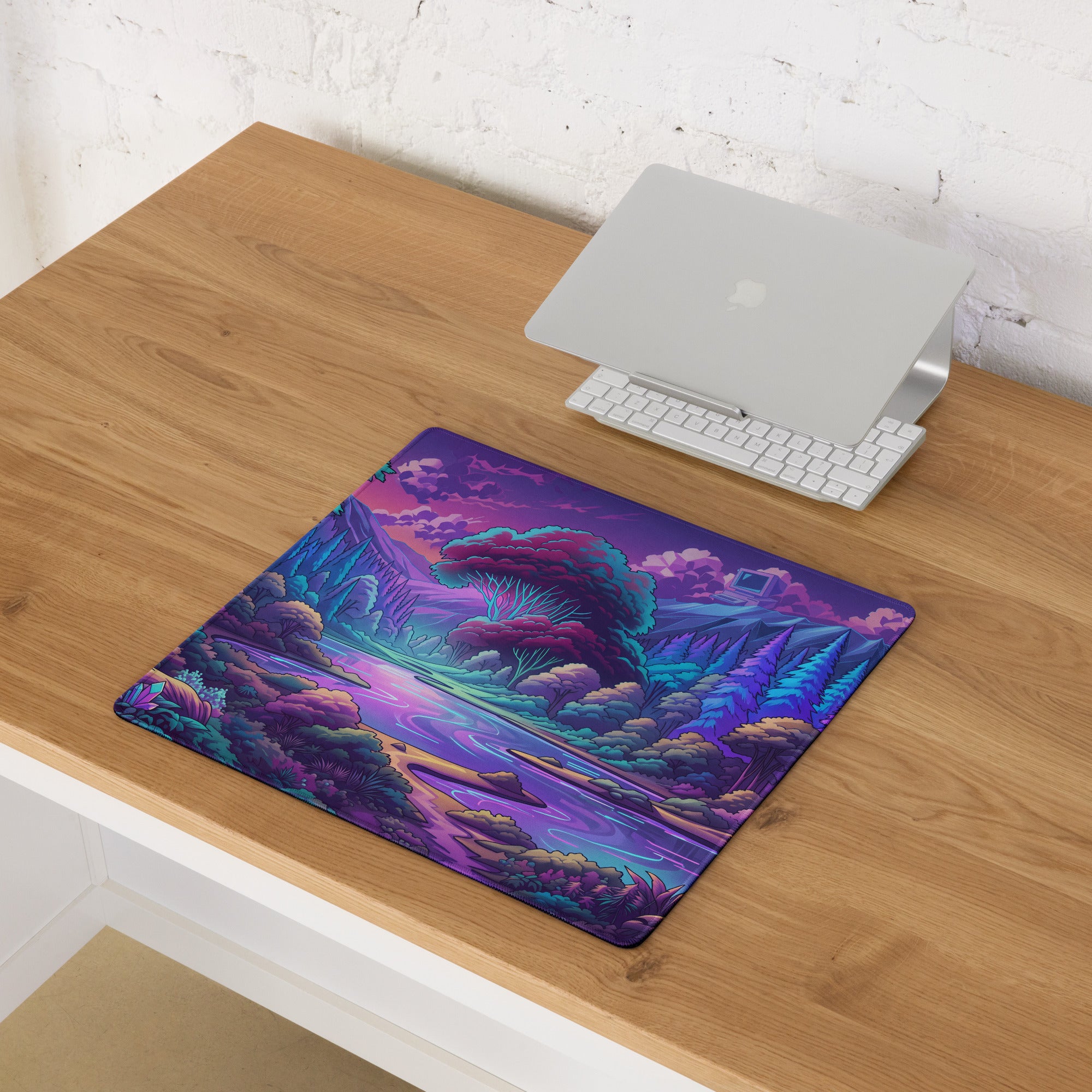 Neon Vaporwave Landscape Mouse Pad - Mouse Pad Purple Pink Teal Vaporwave Retro Mood Neon Decor For Gamers Digital Art