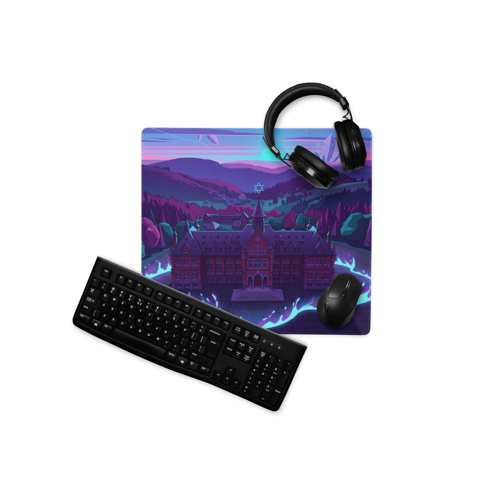 Vaporwave Neon Castle Mouse Pad - Mouse Pad Purple Pink Blue for Gaming Desk Vaporwave Aesthetic Dreamy Neon Mood