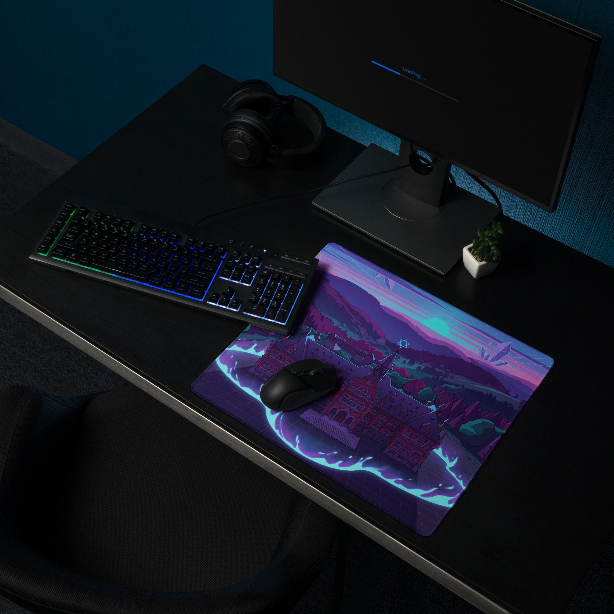 Vaporwave Neon Castle Mouse Pad - Mouse Pad Purple Pink Blue for Gaming Desk Vaporwave Aesthetic Dreamy Neon Mood