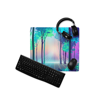 Vaporwave Forest Mouse Pad - Vaporwave Forest Mouse Pad Blue Purple Gradient Desk Retro Dreamy Mood Neon Digital Art