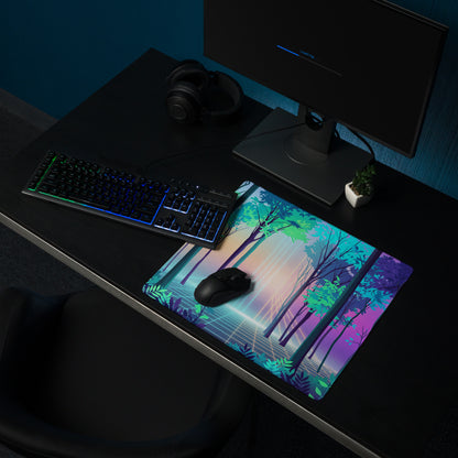 Vaporwave Forest Mouse Pad - Vaporwave Forest Mouse Pad Blue Purple Gradient Desk Retro Dreamy Mood Neon Digital Art
