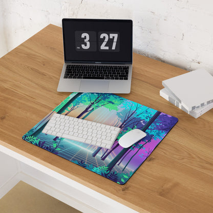 Vaporwave Forest Mouse Pad - Vaporwave Forest Mouse Pad Blue Purple Gradient Desk Retro Dreamy Mood Neon Digital Art
