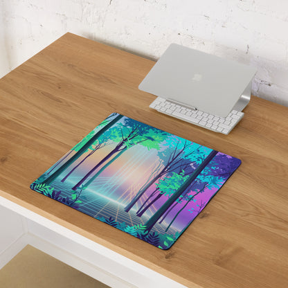 Vaporwave Forest Mouse Pad - Vaporwave Forest Mouse Pad Blue Purple Gradient Desk Retro Dreamy Mood Neon Digital Art