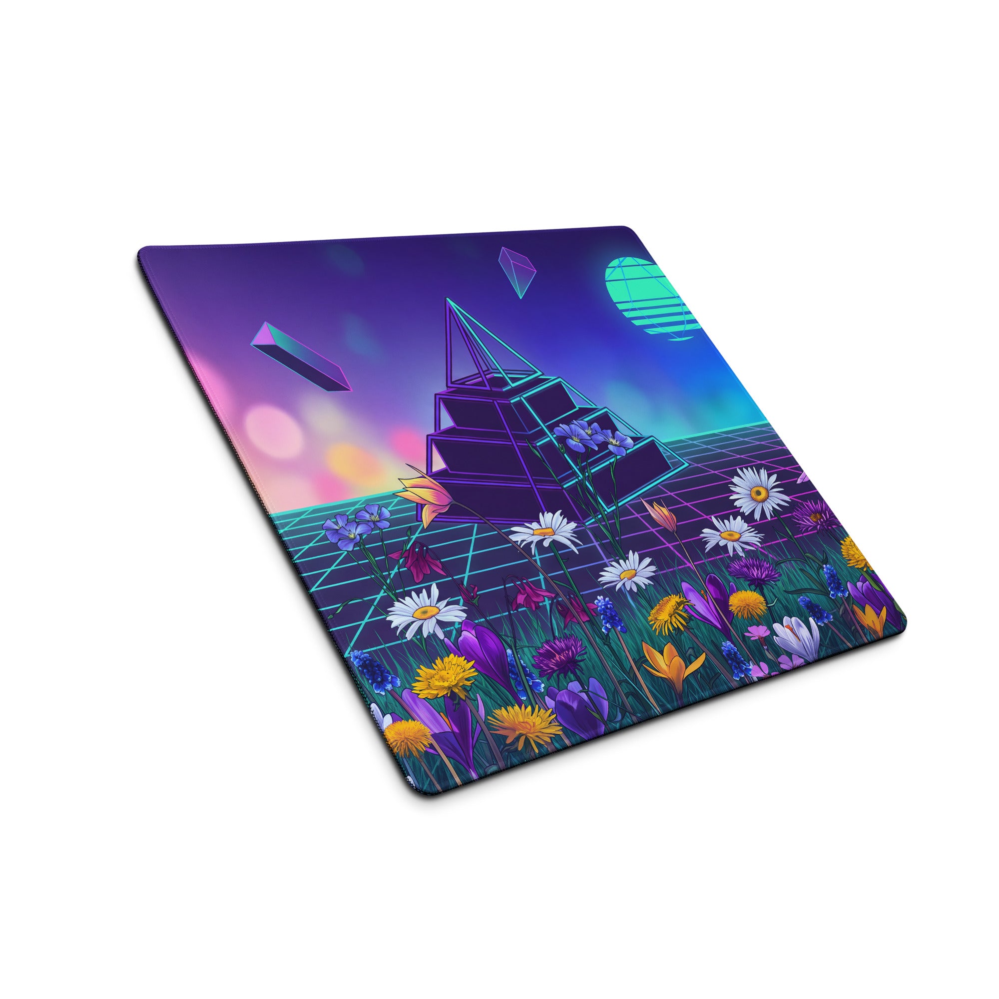 Vaporwave Prism Garden Mouse Pad - Mouse Pad Neon Purple Pink Night Desk Dreamy Surreal Synthwave Office Decor Digital Art