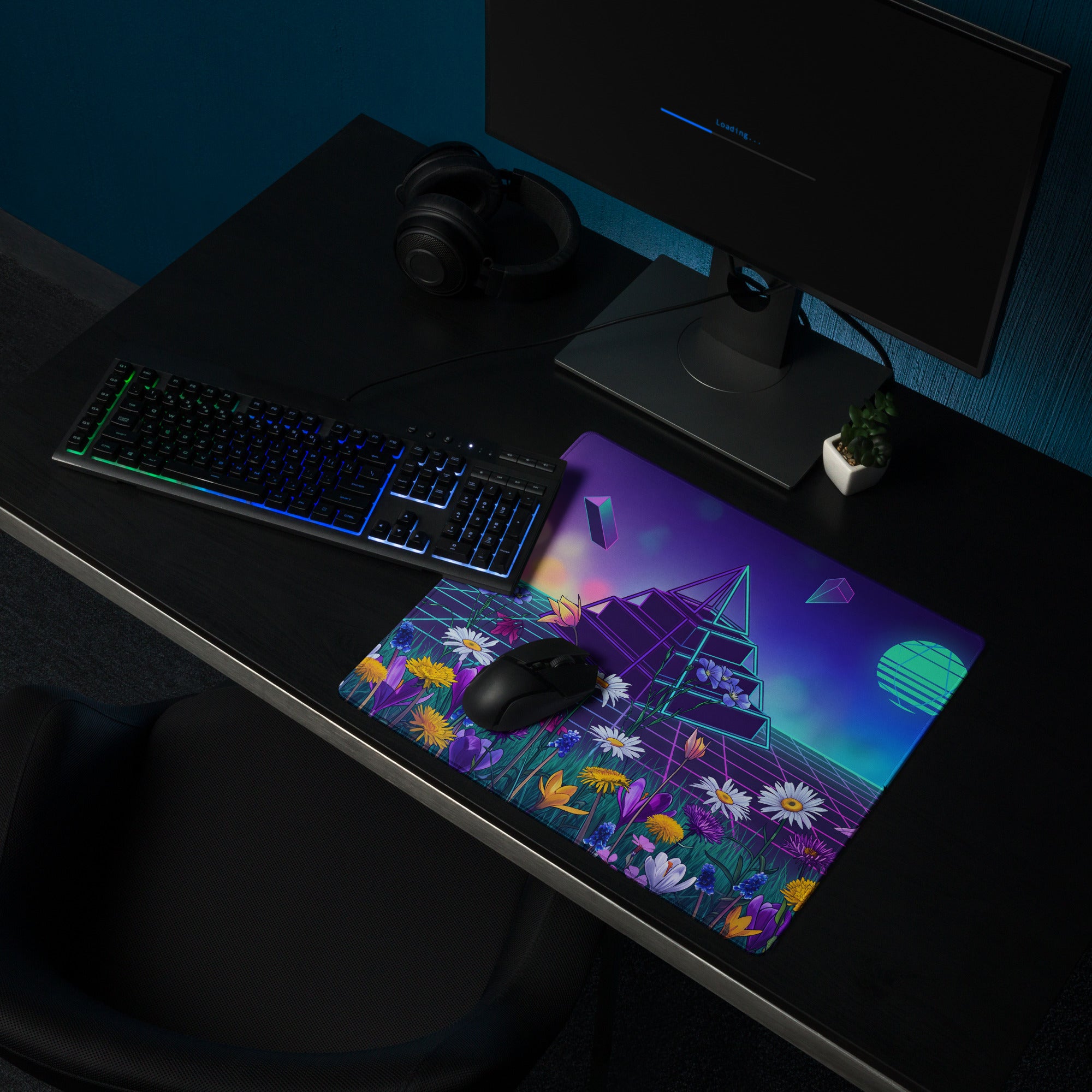 Vaporwave Prism Garden Mouse Pad - Mouse Pad Neon Purple Pink Night Desk Dreamy Surreal Synthwave Office Decor Digital Art