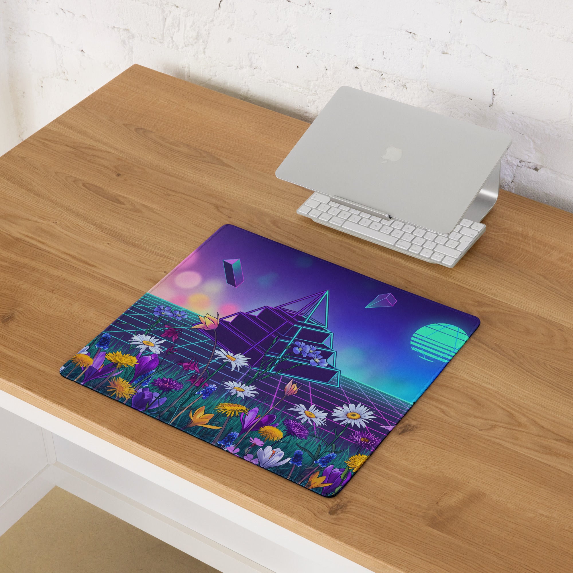 Vaporwave Prism Garden Mouse Pad - Mouse Pad Neon Purple Pink Night Desk Dreamy Surreal Synthwave Office Decor Digital Art