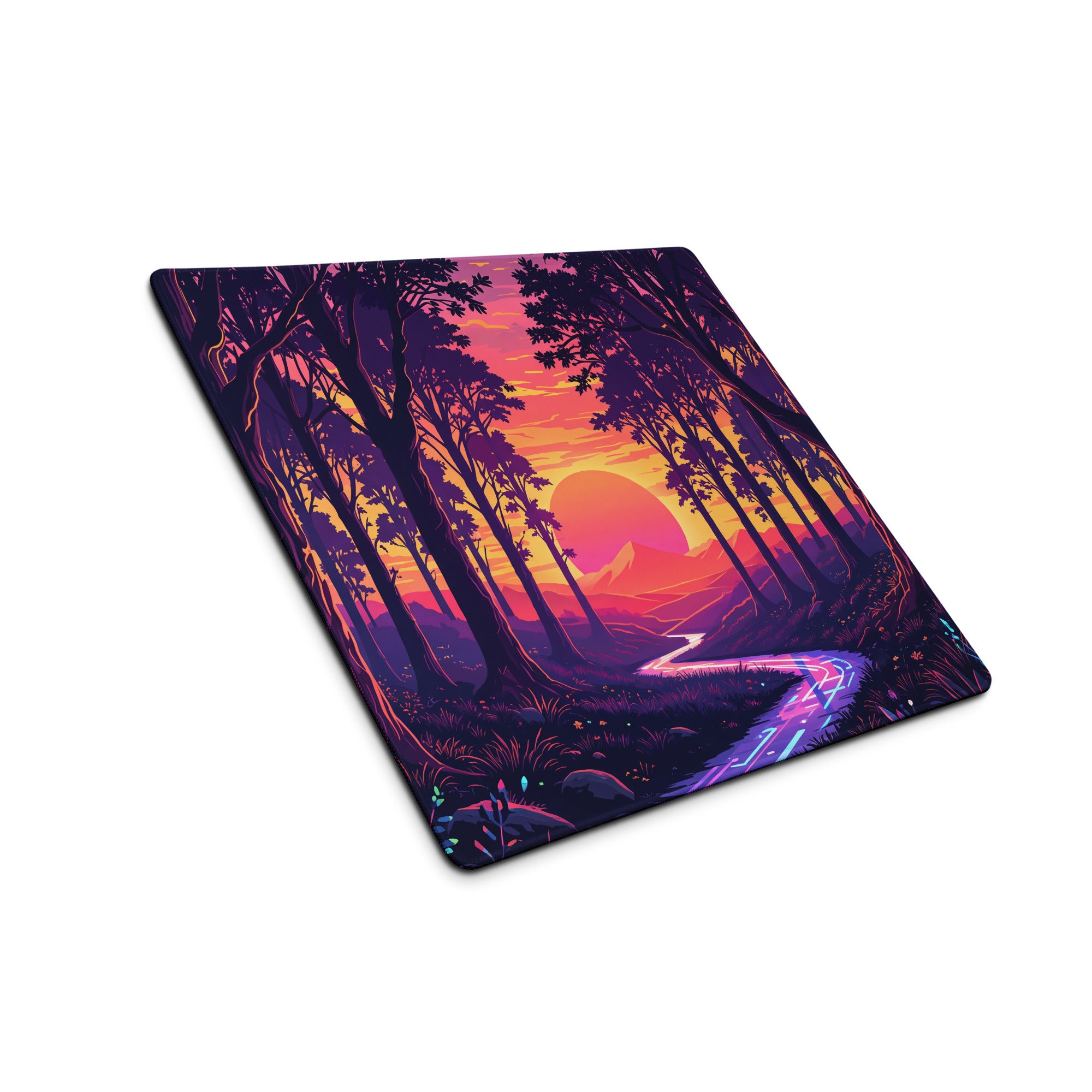 Neon Forest Vaporwave Mouse Pad - Forest Vaporwave Desk Mat Purple Pink Dreamy Mood Neon Retro Decor Gaming