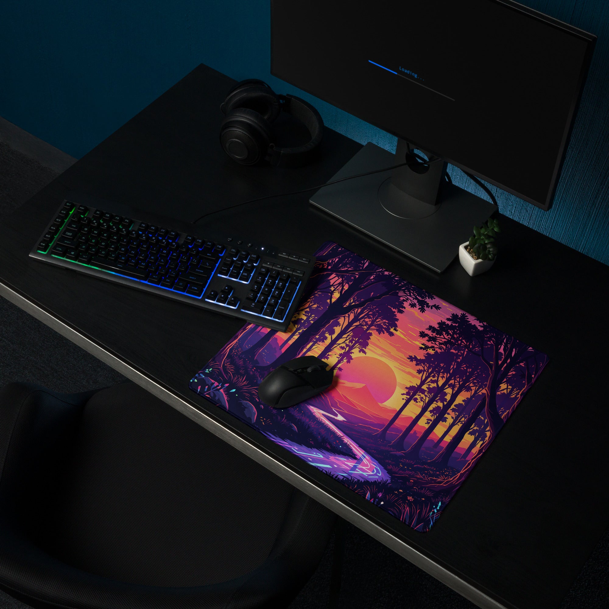 Neon Forest Vaporwave Mouse Pad - Forest Vaporwave Desk Mat Purple Pink Dreamy Mood Neon Retro Decor Gaming
