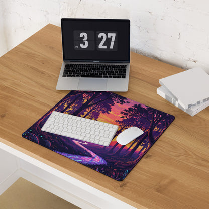 Neon Forest Vaporwave Mouse Pad - Forest Vaporwave Desk Mat Purple Pink Dreamy Mood Neon Retro Decor Gaming