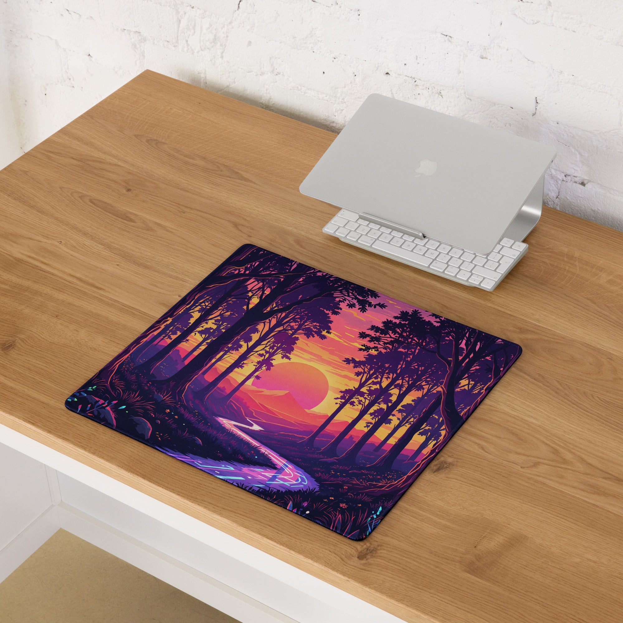 Neon Forest Vaporwave Mouse Pad - Forest Vaporwave Desk Mat Purple Pink Dreamy Mood Neon Retro Decor Gaming