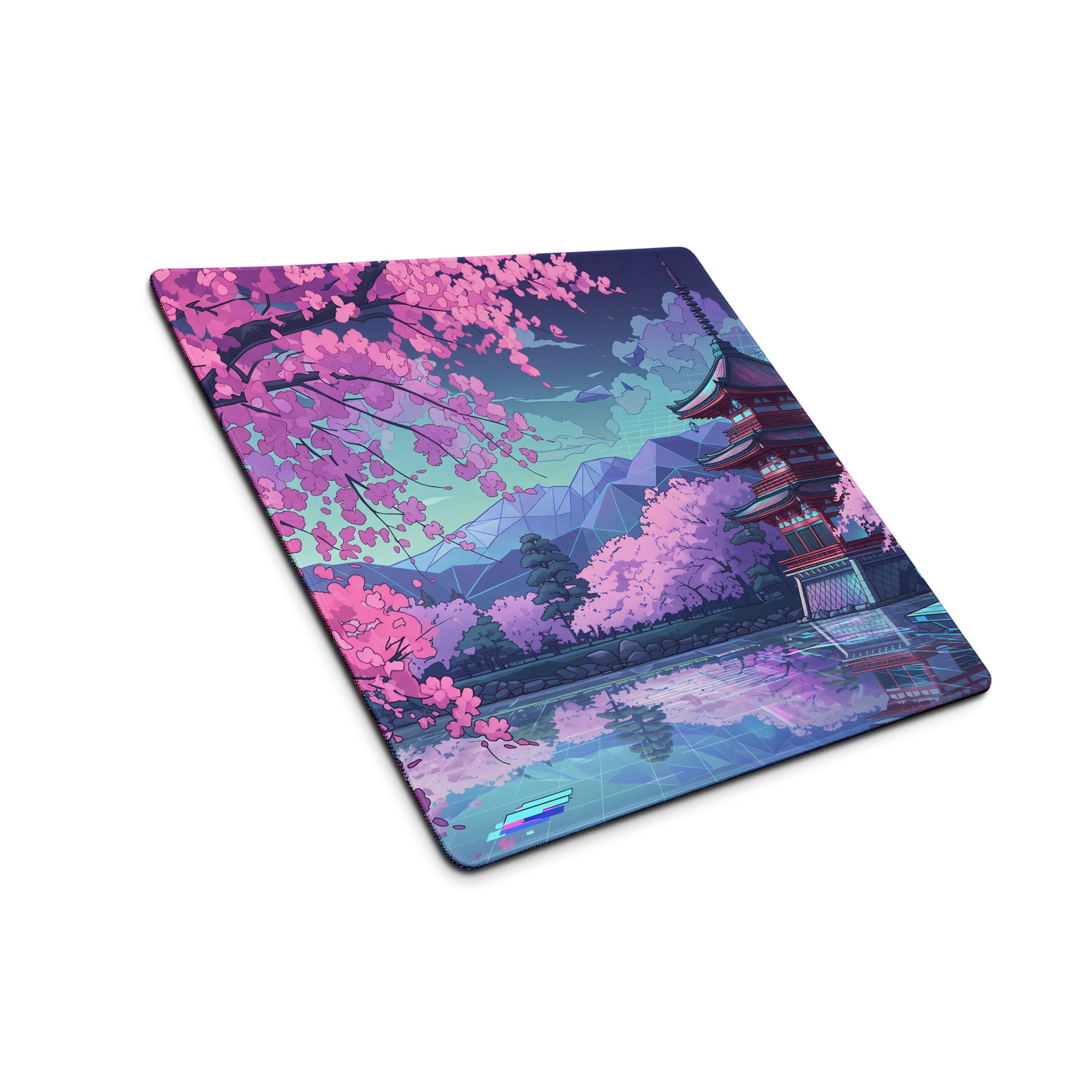 Vaporwave Sakura Night Pad - Gaming Mouse Pad Pink Purple Teal Vaporwave Dreamy Retro Neon Decor Cyberpunk Digital Art