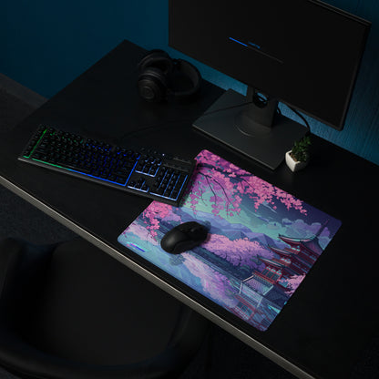 Vaporwave Sakura Night Pad - Gaming Mouse Pad Pink Purple Teal Vaporwave Dreamy Retro Neon Decor Cyberpunk Digital Art